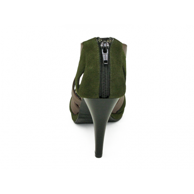 Women Courts High Heel HSC-20 Imported Green Suede-Dark Brown Nappa